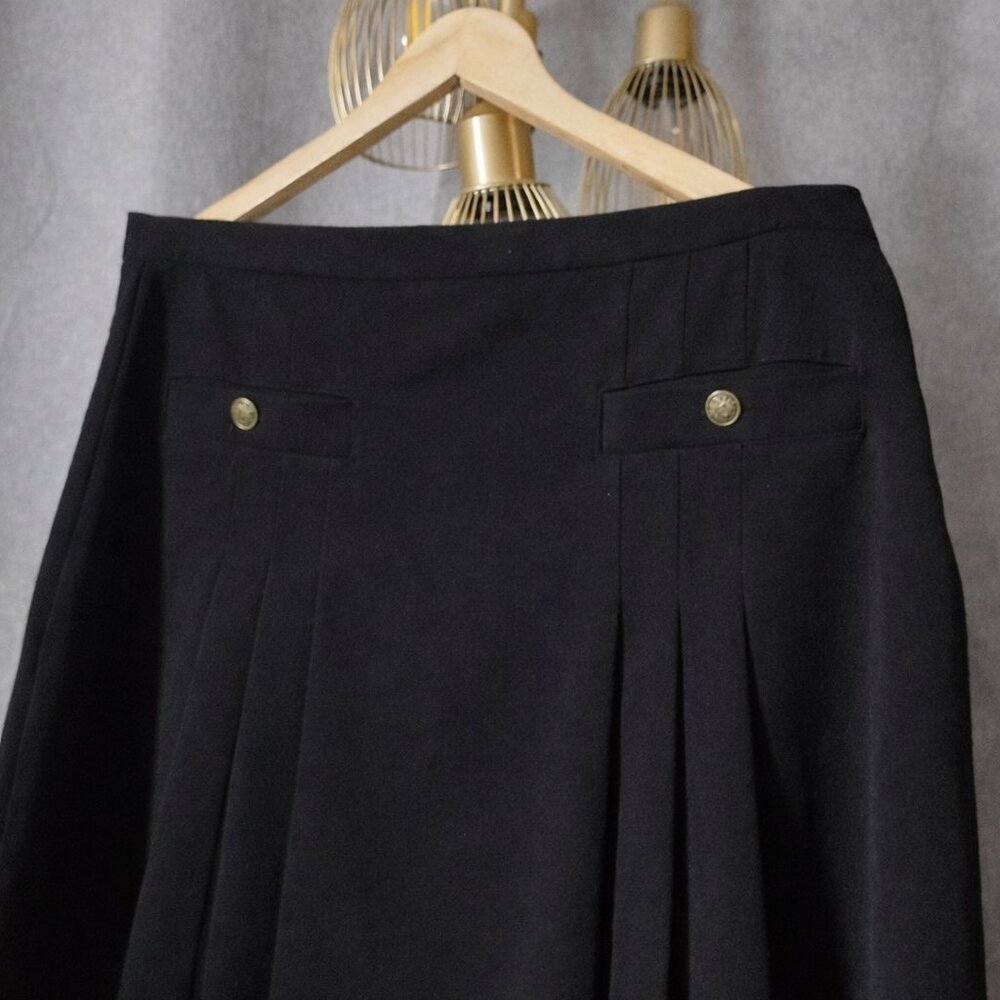 LOFT Black Pleated A-Line Skirt Size 14 Career Classic Stretch - Picture 3 of 6